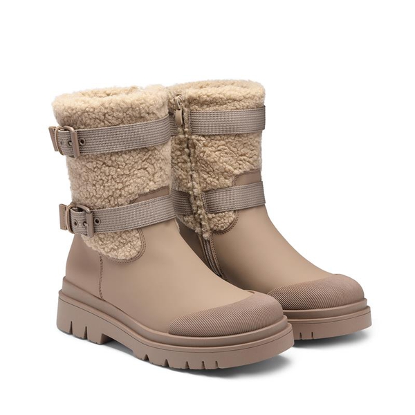 Waterproof Fur Lining Mid Calf Snow Boots - NUDE PINK - 2